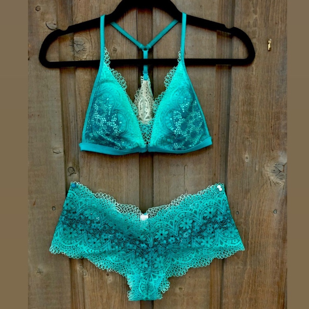 Victoria Secret Racer Back Blue Lace Matching Set